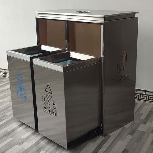 极速商用不锈钢酒店轨道推拉式防指纹商场电梯口S黑金色烟灰缸垃