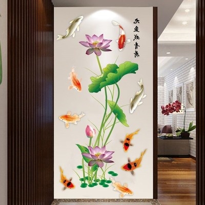 极速九鱼图d玄关装饰画招财3D立体感客厅宿舍贴纸自粘墙贴房间创图片
