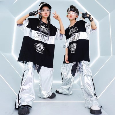 速发男儿潮服hiphop街舞穿搭少表演服装舞服街嘻哈风炸街银色套装