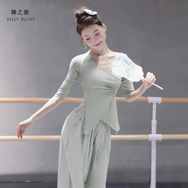 速发舞上衣古典舞服装中袖形体新练服黑色20蹈4训款舞2练功服