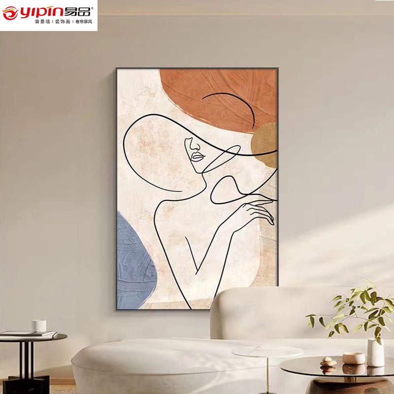 速发简约沙发背景墙高级感落地画餐厅大气挂画线描装饰画客厅图片