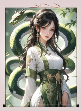 速发蟒家娘天挂画男蟒蛇真身教主蟒娘奉出马堂口供龙装饰卷轴画