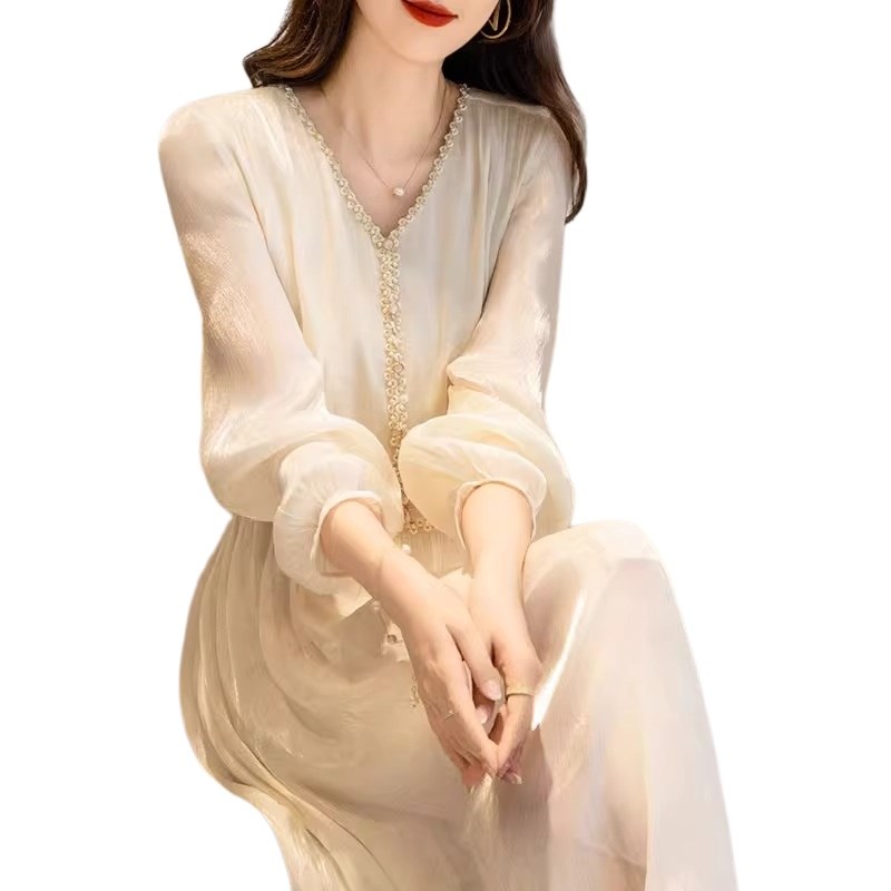 雪纺连衣裙子女士春l秋季2024年新款高端精致小个子气质长袖中长