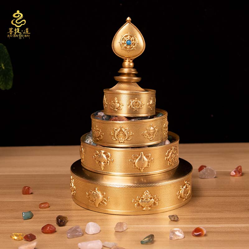 速发藏式曼扎盘纯铜西藏八吉祥供修盘供佛曼茶罗曼达盘宝石托盘小