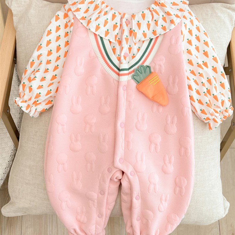速发婴儿连衣裤2025新的婴儿孩衣服可爱的胡萝卜婴儿满月百日婴儿