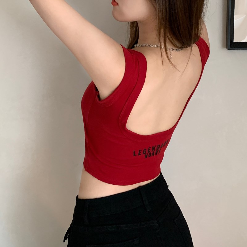 现货速发字母背心夏带胸垫白色美背内衣可外穿内搭短款露背吊带上