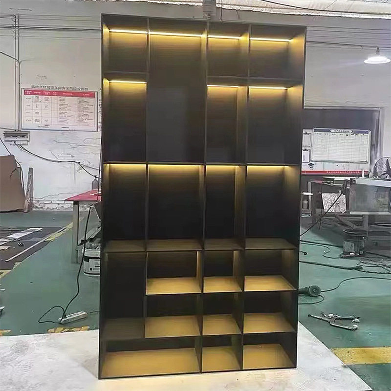 极简窄边金属板书柜电视壁龛嵌入式客厅开放展示柜不锈钢钢板柜