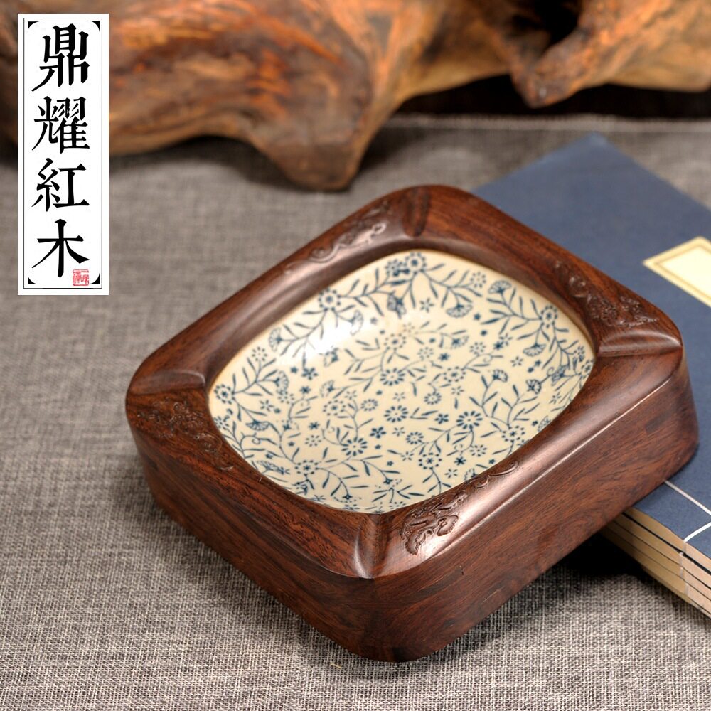 中式烟灰缸青花瓷烟灰缸根雕烟灰缸工艺品烟缸木头烟灰缸复古包邮