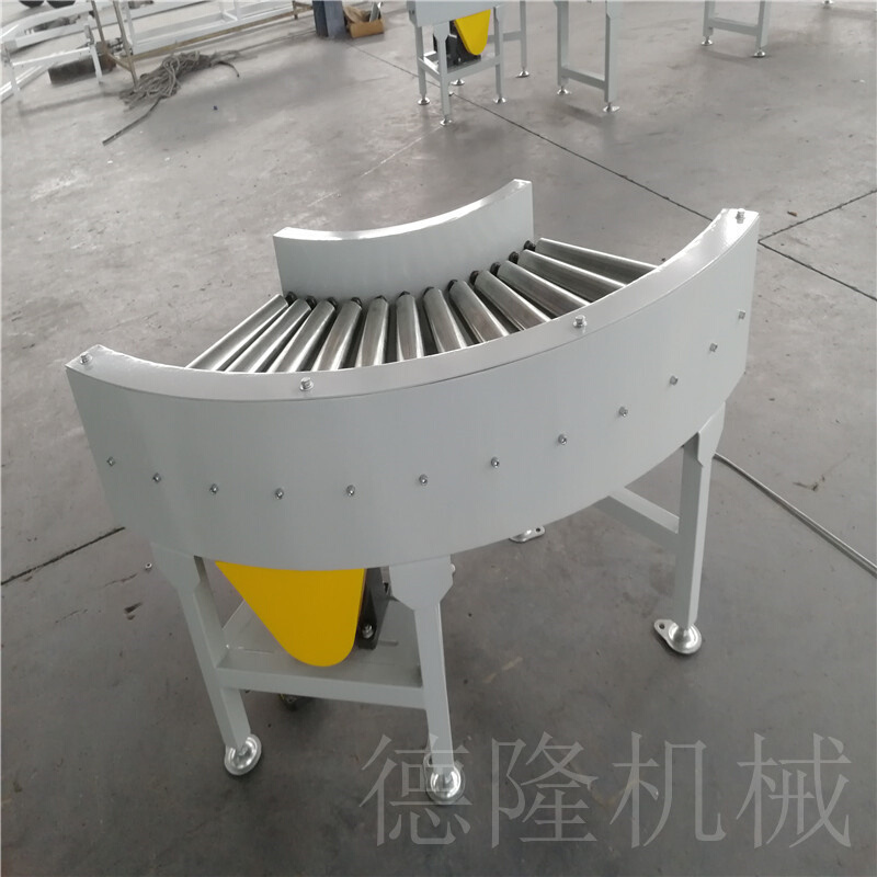 90度动力滚筒输送机 180度转弯辊轮传送带 PE袋子运输设备厂家