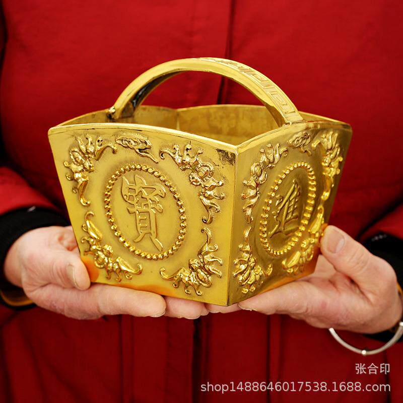 纯铜仿古米斗摆件大小号日进斗金铜聚宝盆家居玄关装收银台饰品