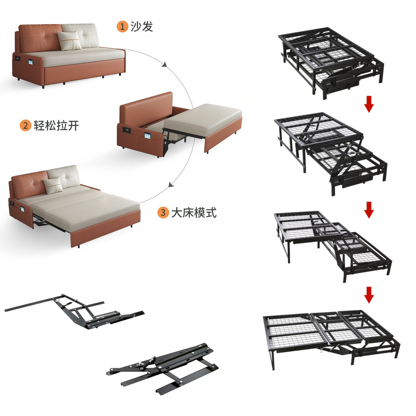 三折折叠沙发床铁架铰链
