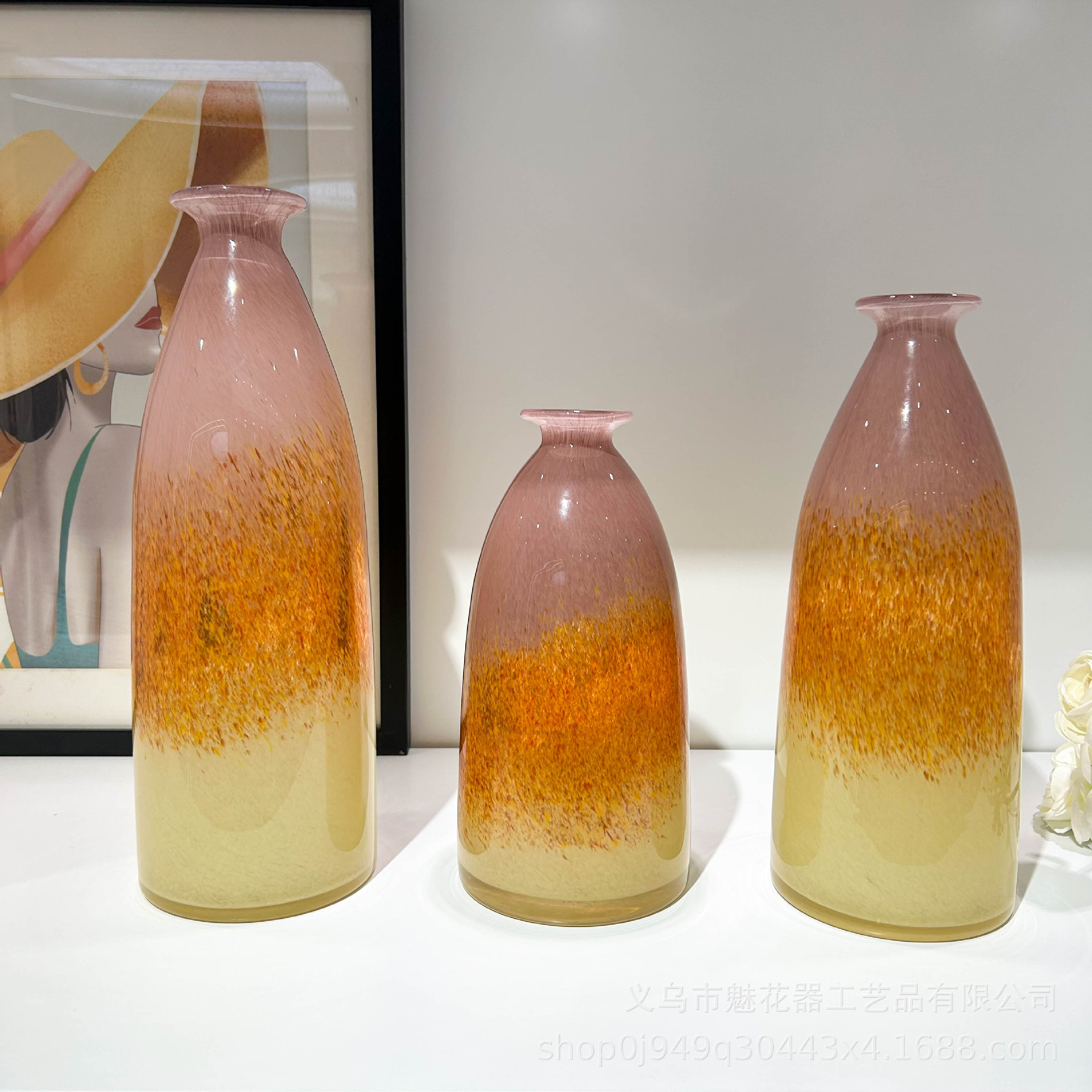 新款简约风细口艺术拼色花瓶客厅插花餐桌玄关高级感装饰桌面摆件