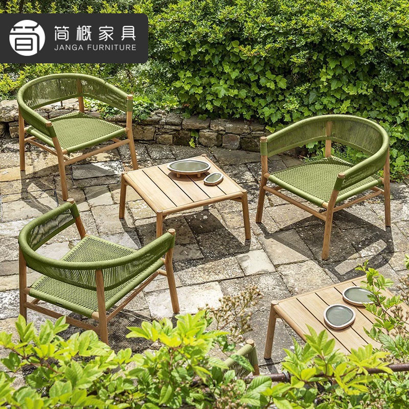 高端实木藤编户外防水防晒餐椅