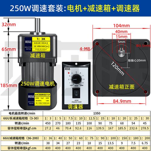 热销现货低速齿轮减速电机调速电机交流22L0V可调变速马达传送带