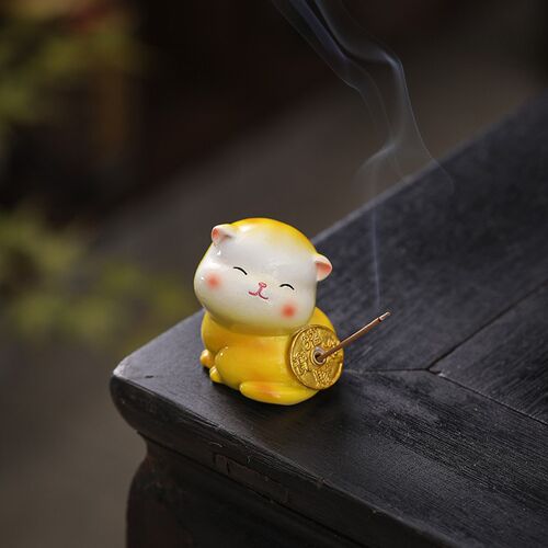 热销招财小猫不落灰线香底座创意简约家用檀香沉香香插Z实木茶桌