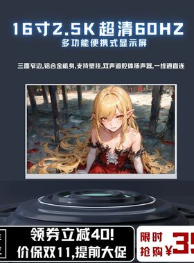 热销2.5K超清60HZ高色域16寸扩展I副屏可携式主机直连笔电显示器