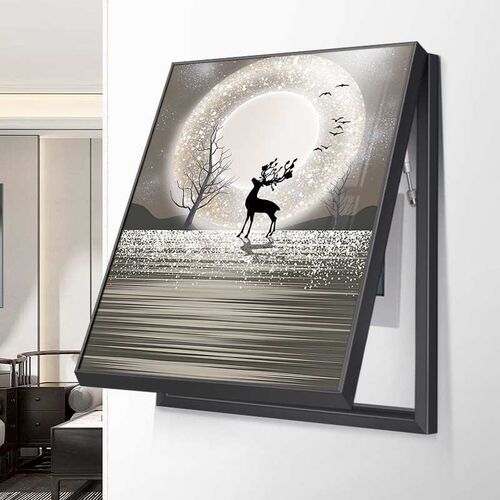 热销电表b箱装饰画遮挡配电箱挂画推拉轻奢晶瓷福鹿电闸壁画免打