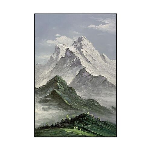 热销手绘油画雪山风景玄关装饰画客厅沙发装饰画竖版肌Z理画北欧