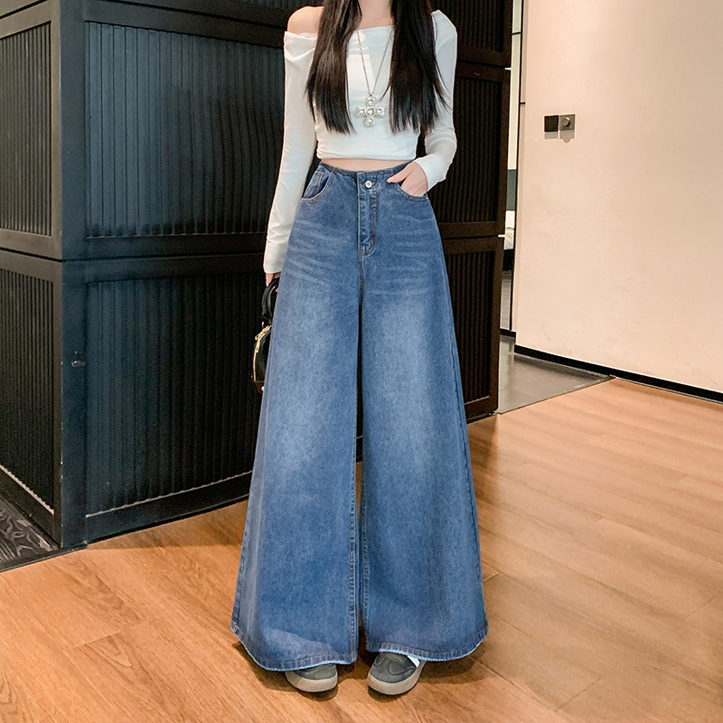 2026春复古高腰显瘦女牛仔阔腿裤