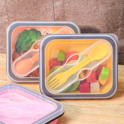 硅胶保鲜盒儿童餐盒饭盒可折叠午餐盒 食品级认证FDA LFGB保鲜盒
