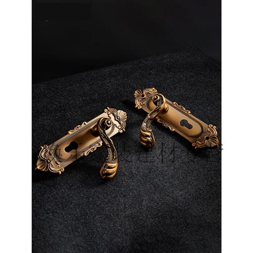 极速欧式门锁卧室室内门锁复古黄古铜轻奢房M间门把手锁具套装 58