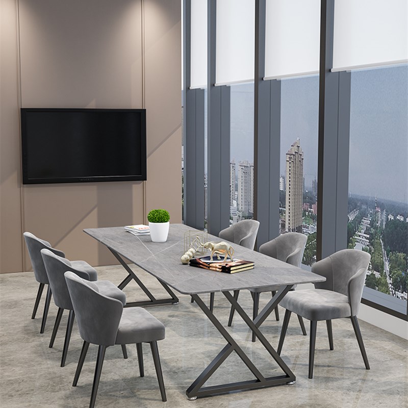 极速简约现代岩板会议桌长桌轻奢B工作台接待洽谈办公桌会议室桌