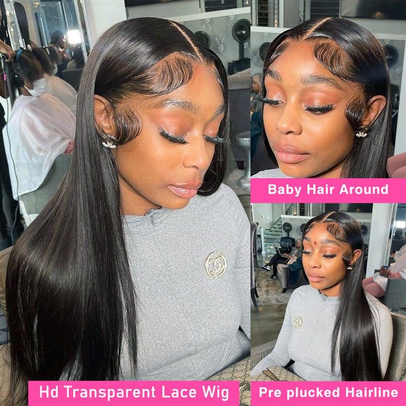 极速Straight 13X4 Lace Front HumBan Hair Wig Transparent Lac