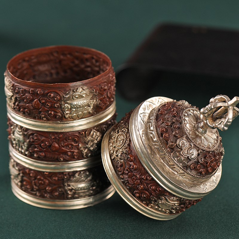 极速米盒尼泊尔手工米盒紫铜雕花修粮用宝瓶O藏传密宗佛前供奉米