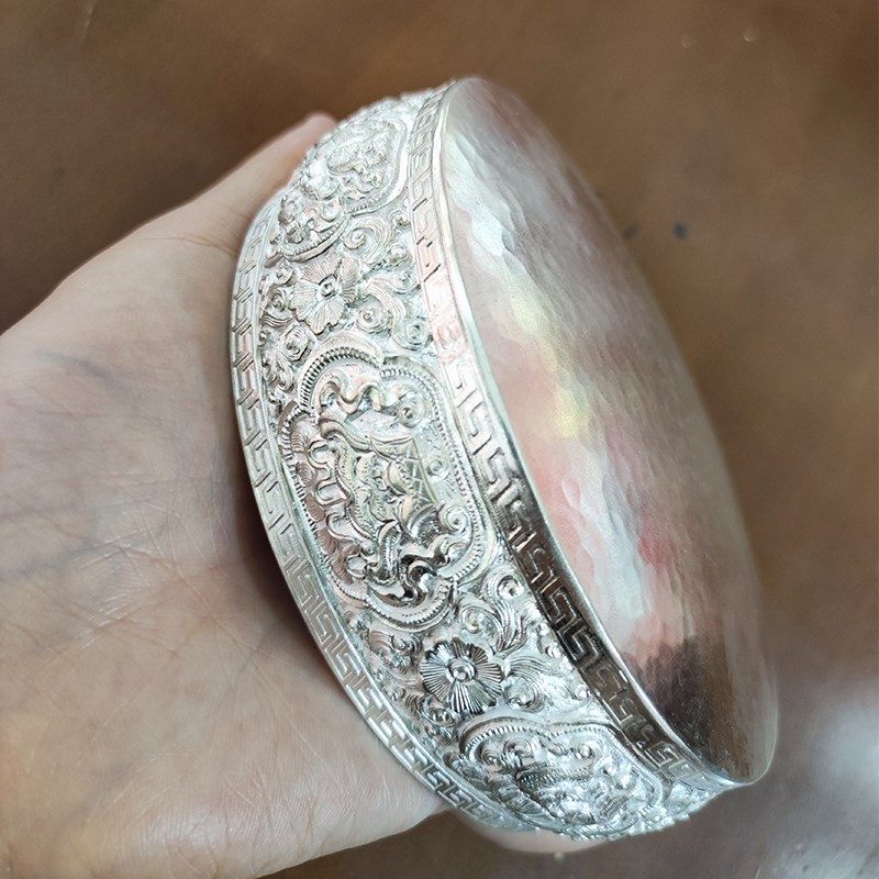 极速S990纯银手工曼扎修v盘八吉祥曼茶罗基盘曼扎单修盘直径12cm