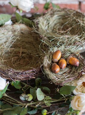 新品新品草编鸟窝鸟巢燕窝花器户外园艺花园装R饰拍摄道具天然手
