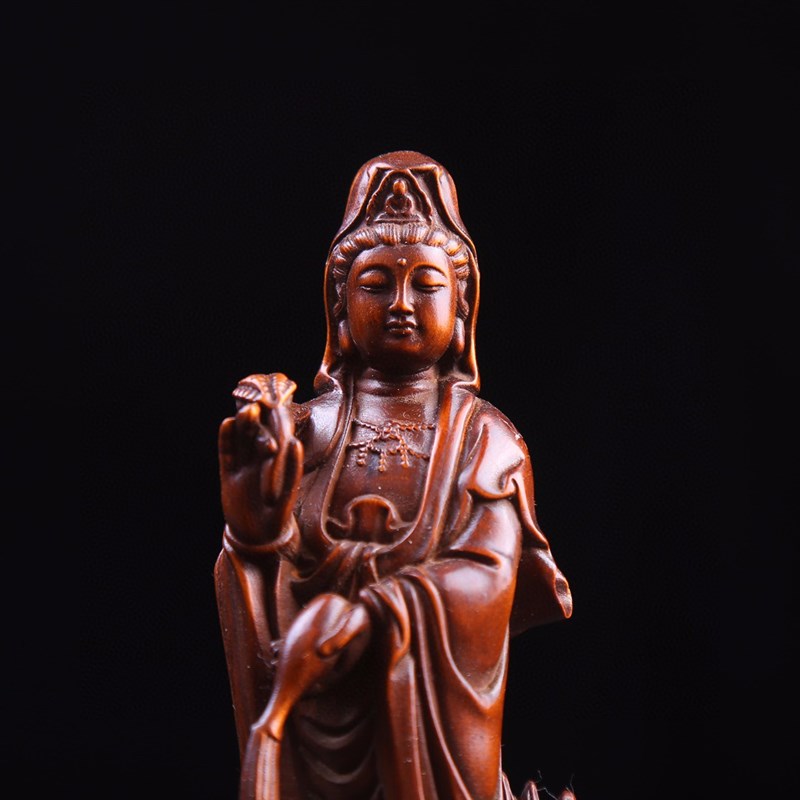极速黄杨木雕御i龙观世音菩萨仿古做旧人物摆件家居客厅装饰实木