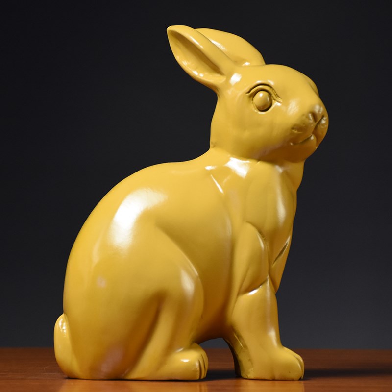极速木雕兔子摆件实木o生肖黄色兔动物家居客厅装饰招财木质摆设