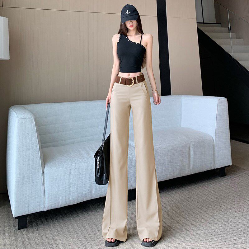 新品灰色西装阔腿裤女夏季u薄款设计感高腰直筒裤显瘦百搭休闲拖