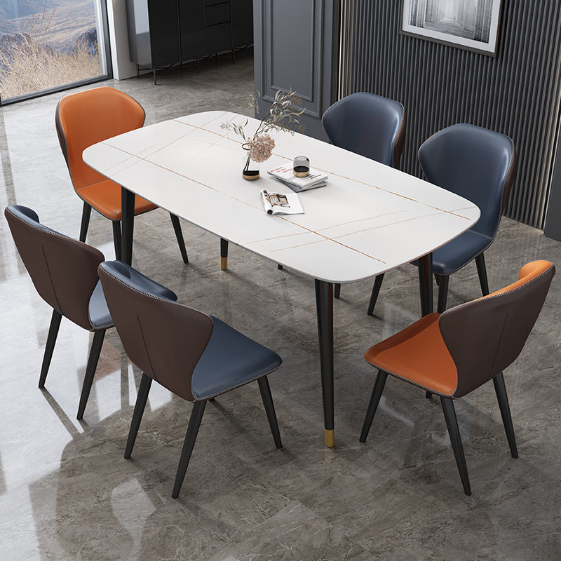极速心语时尚亮光岩板餐桌椅组合方桌家用小户型长方形.吃饭桌子