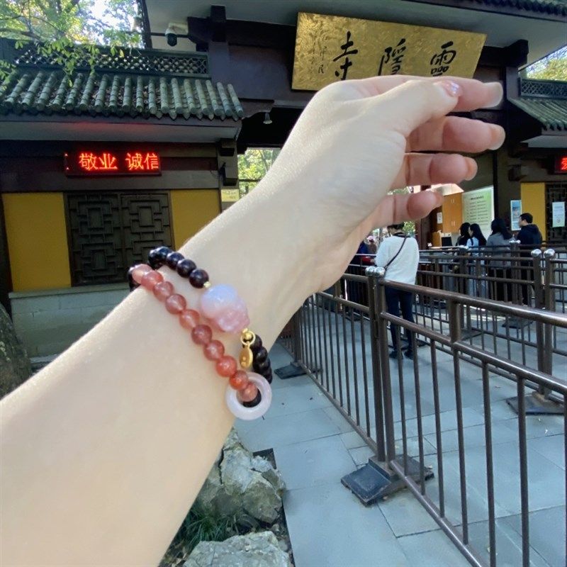 极速【灵隐须尽欢】小叶子檀w粉貔貅跑环高端新中式双圈木带宝文