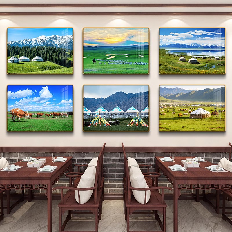 内蒙古草原装饰画民族风情壁画餐C厅牛肉羊肉烤肉店挂画卧室风景图片