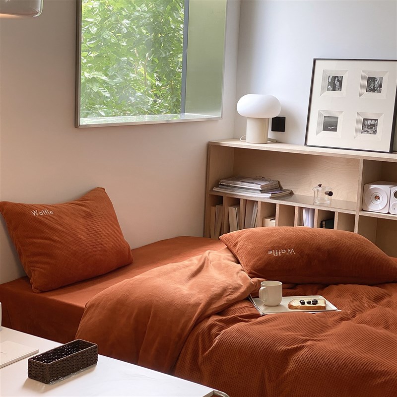 极速【】秋冬简约7色可选牛奶色华夫绒加P厚绒面床单四件套