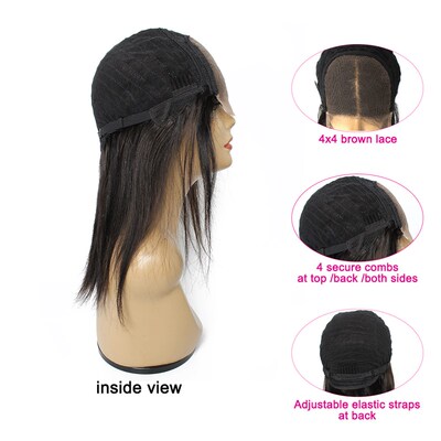 极速4x4 Laceg Closure Wig Black Color Straight Indian Human
