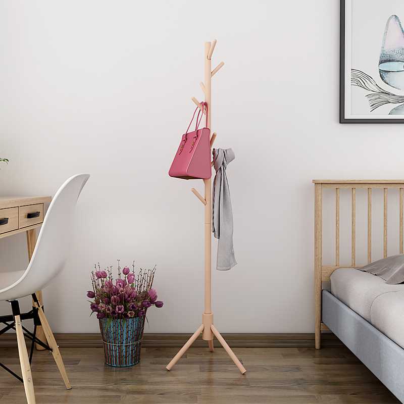 极速简易办公室实木衣帽架落地式客厅挂K衣架卧室玄关木质置物架