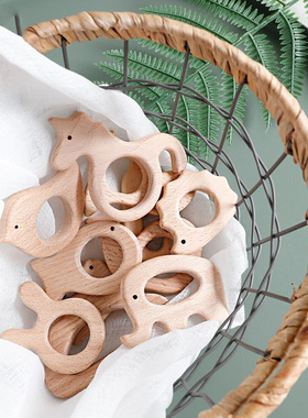 极速10pc Weooden Teether Animals Beech Teething Grasping Woo
