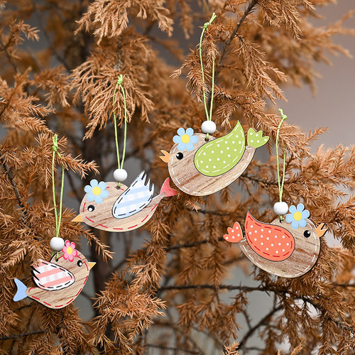 新品New Wooden Easter Decoration DIY Eggs Bunny BTird Pendan