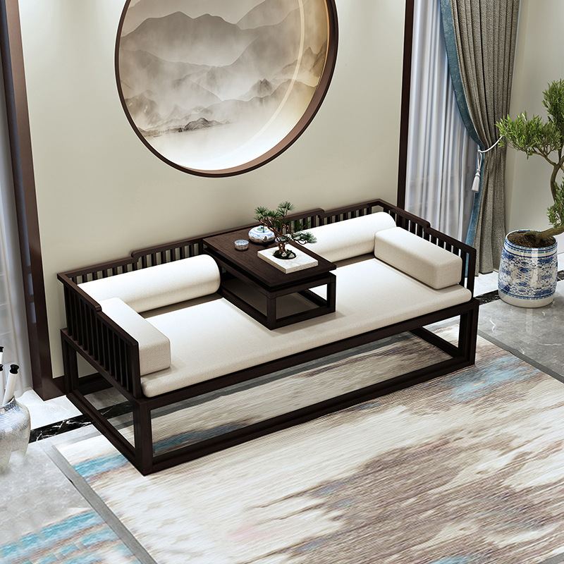 极速新中式罗汉h床实木沙发床榻客厅睡榻禅意茶室贵妃榻小户型民