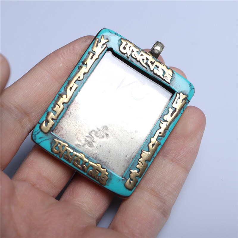 极速手工c镶嵌松石六字真言唐卡盒子吊坠挂件