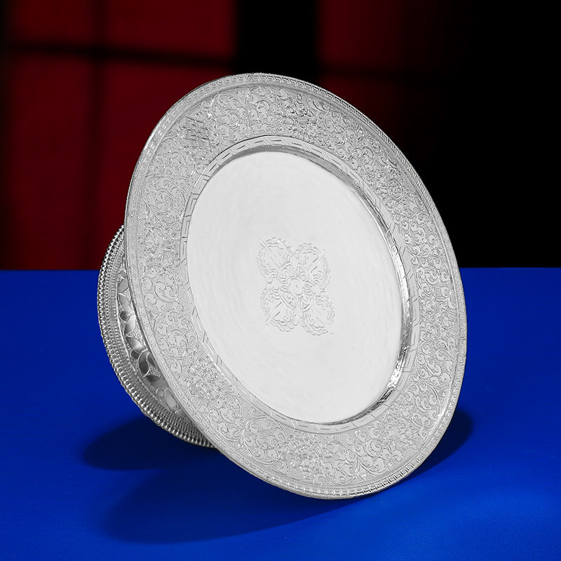 极速S99c0纯银曼扎托盘纯手工八吉祥托盘曼扎盘托盘10.5cm