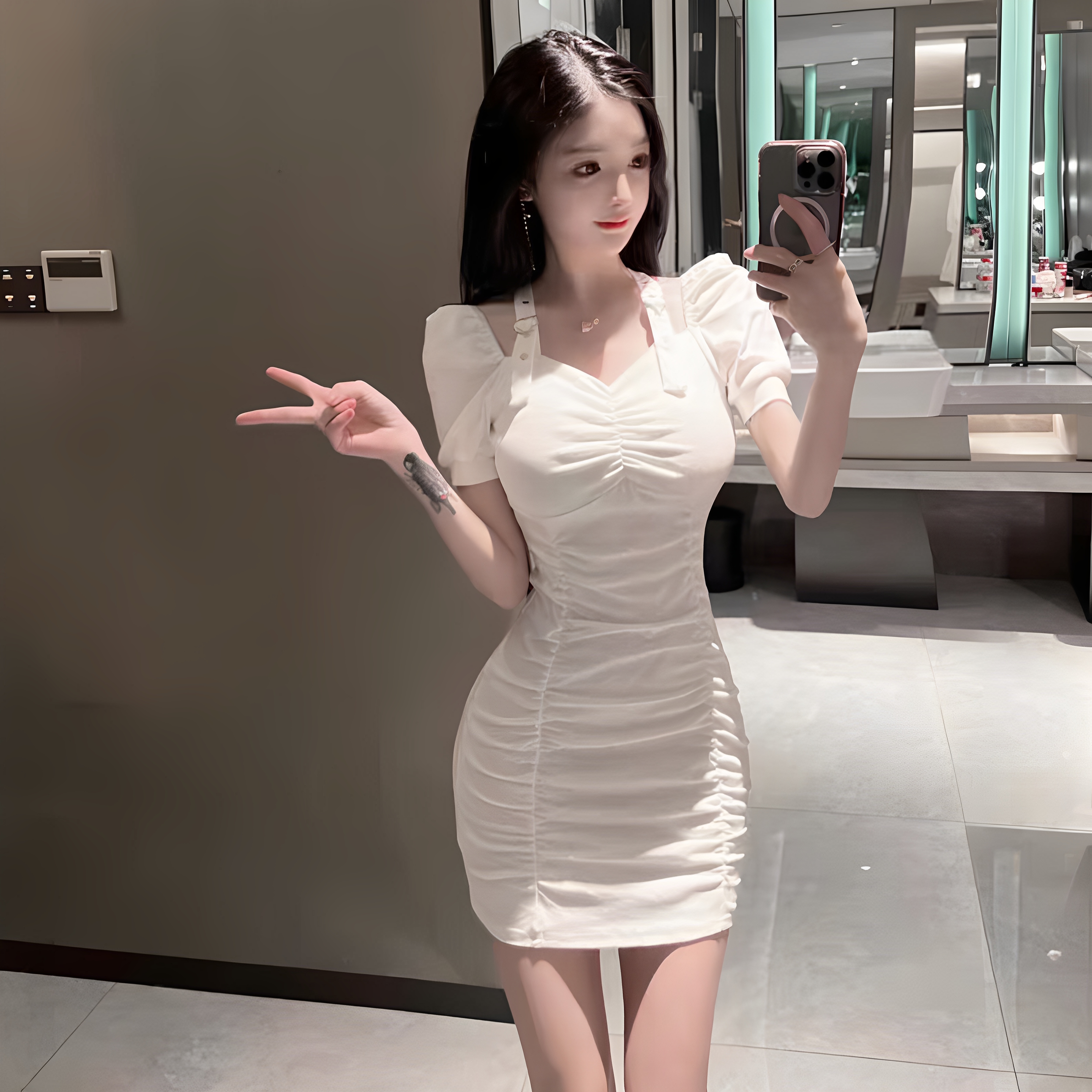 辣妹短袖气质露肩连衣裙女夏季新款法式褶皱设计感修身包臀短裙子