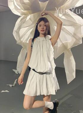 裙宋正恩白挂色脖连衣裙袖女夏季辣妹AAS8215设计感高级感法式无