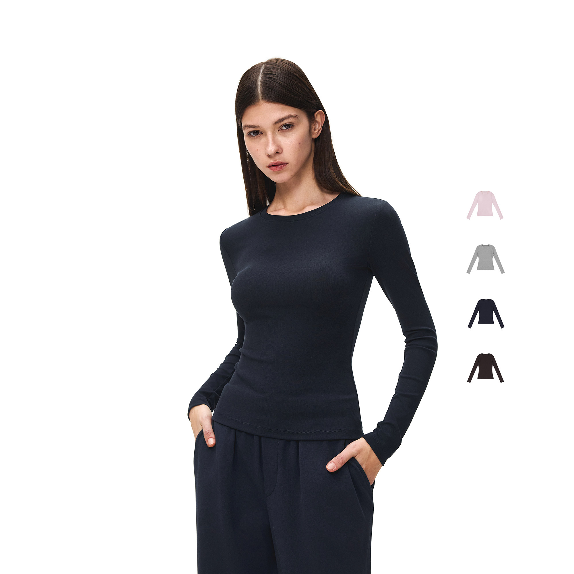 FDR旗舰店基础圆领长袖T恤内搭修身显瘦百搭休闲运动健身上衣女