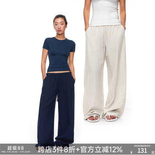 女低腰垂感闊腿褲 FDR旗艦店 涼感天絲亞麻褲 透氣休閑褲 子 直筒長褲