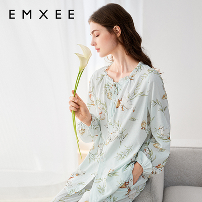 嫚熙夏季薄款果纱月子服牛油果纱罗孕妇睡衣产后哺乳出游鸭家居服