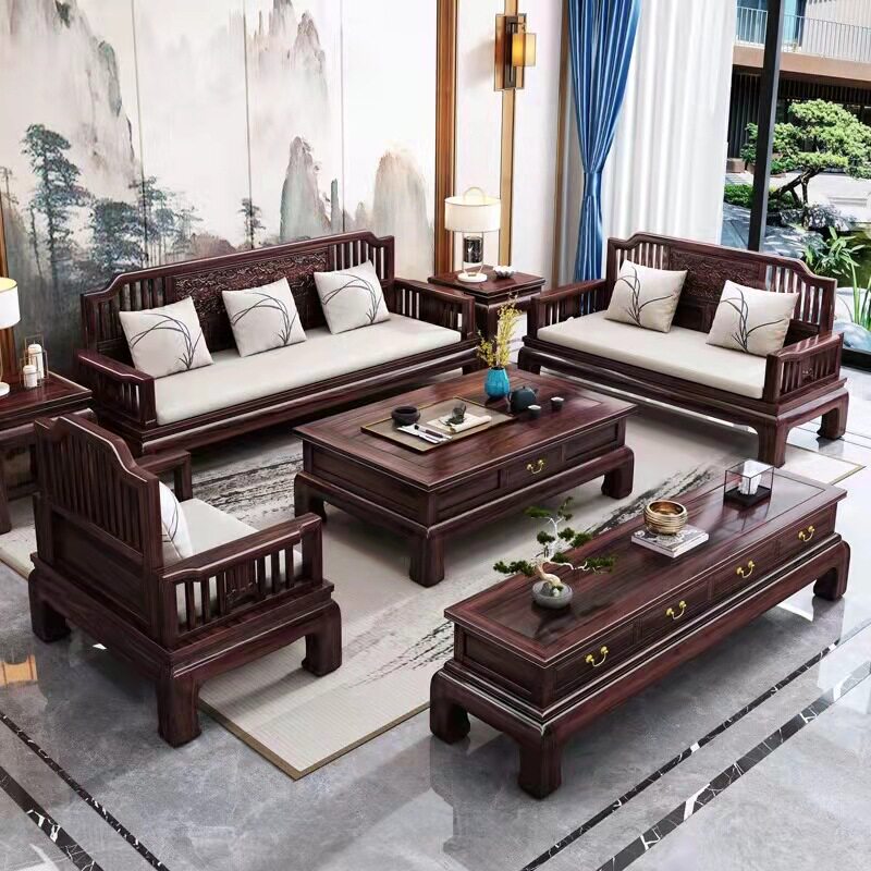 新中式客厅实木沙发组合现代简约轻奢乌金木沙发大小户型红木家具